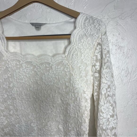 Christopher & Banks White Floral Lace Blouse Size Large - Picture 3 of 10
